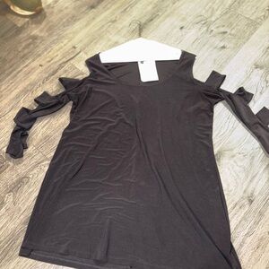 Slinky Brand Black Cold Shoulder Blouse